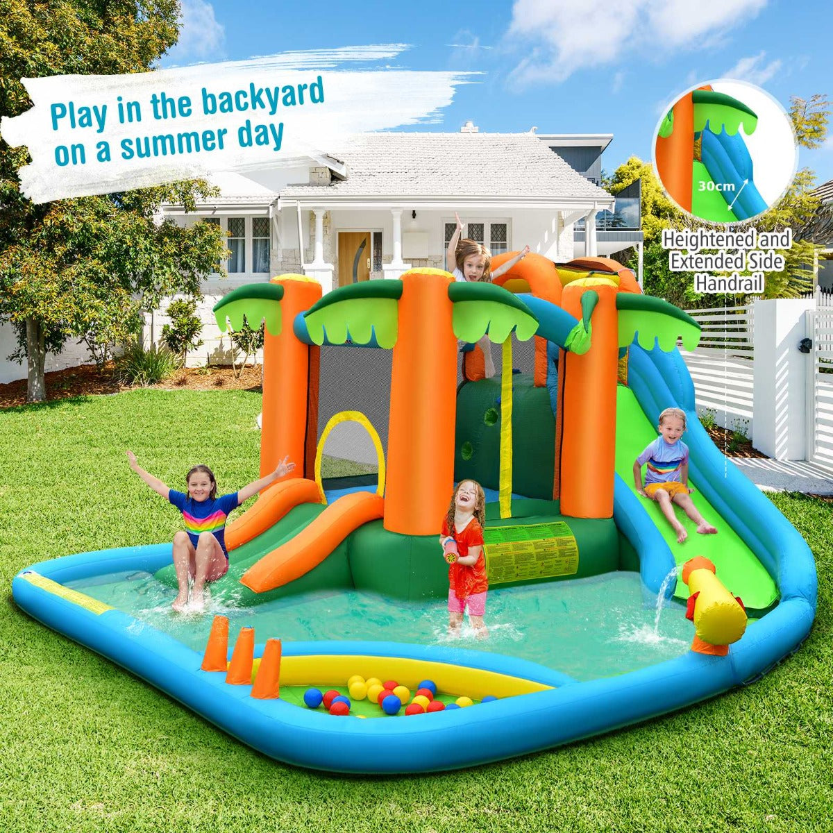 7 in 1 Bounce House with Slide and Trampoline without Blower