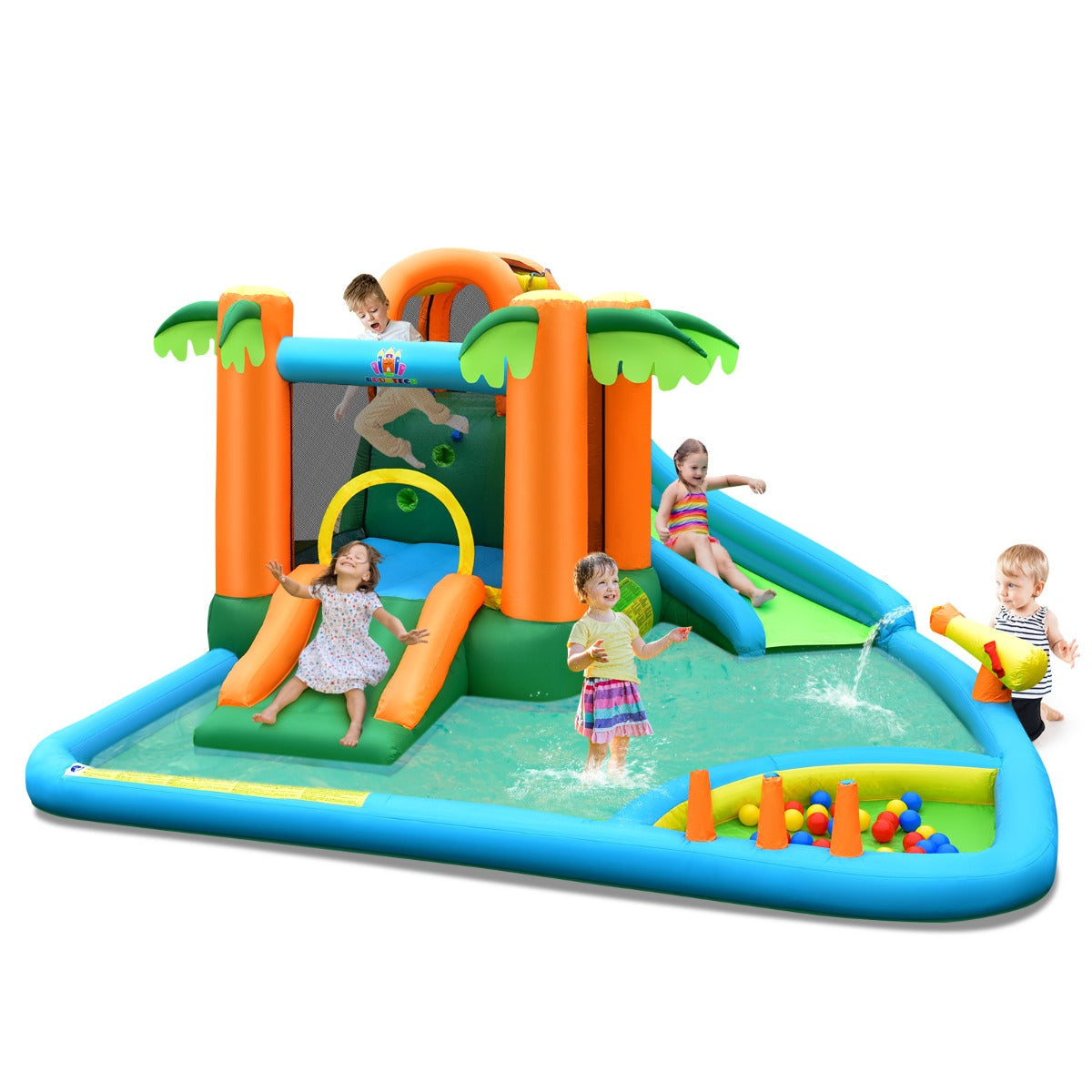 7 in 1 Bounce House with Slide and Trampoline without Blower