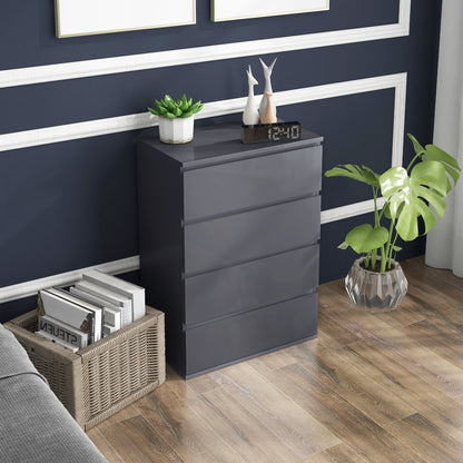 Komoda HOMCOM High Gloss, 4-szufladowe szafki do przechowywania, nowoczesna komoda do sypialni, szara
