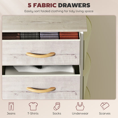 HOMCOM Chest of Five Fabric Drawers - Natural Wood Finish