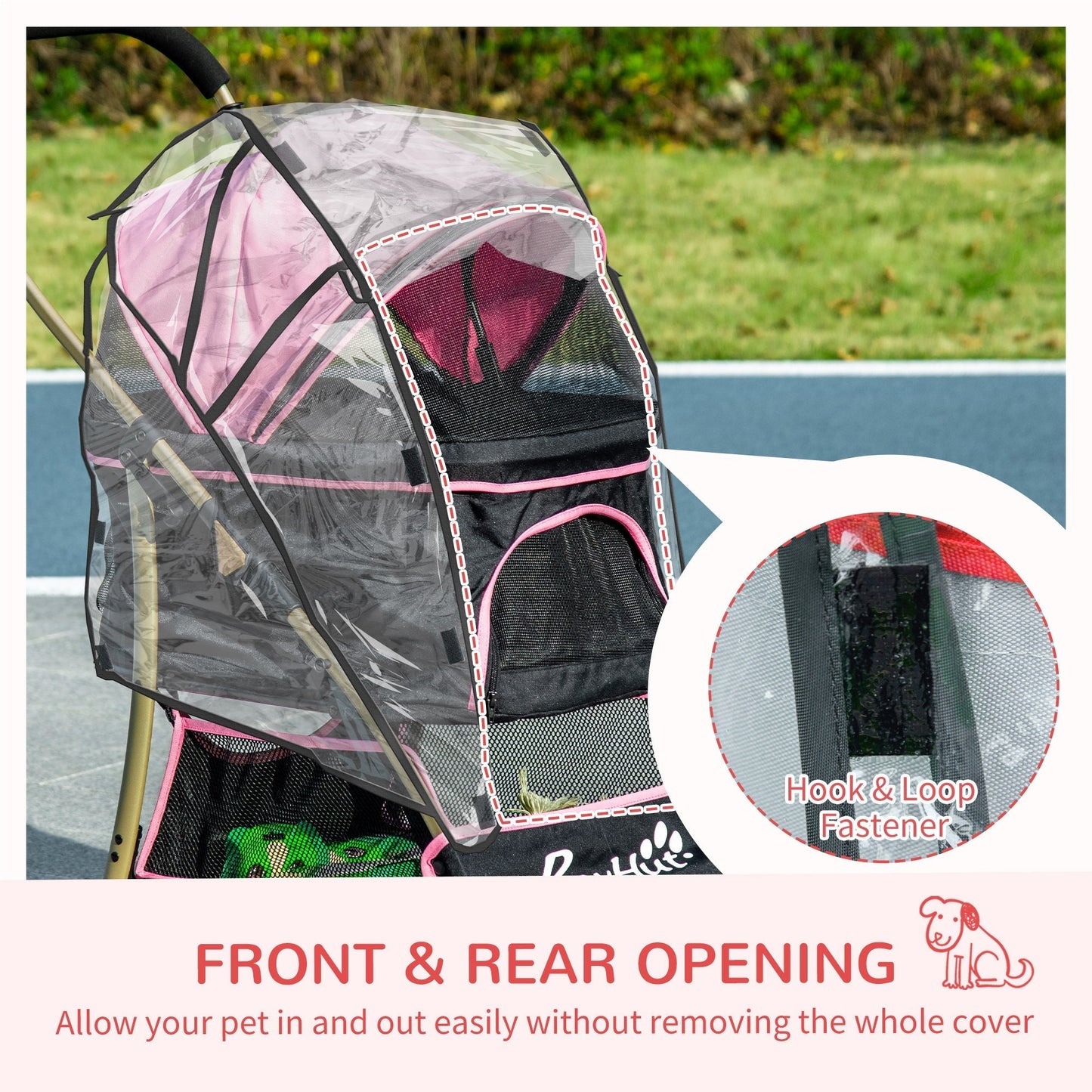 PawHut Detachable Pet Stroller with Rain Cover, 3 In 1 Cat Dog Pushchair, Foldable Carrying Bag w/ Universal Wheels, Brake, Canopy, Basket, Storage Bag for Small and Tiny Dogs - Pink