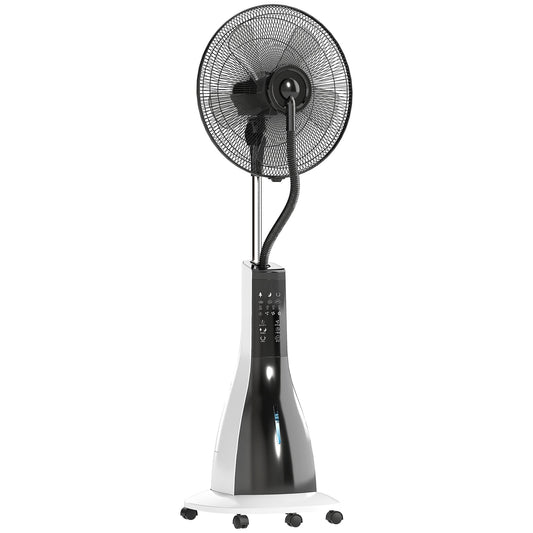 HOMCOM Pedestal Fan with Water Mist Spray, Spray Misting Fan with 75Â° Oscillation, Remote Control, Tilt Head, 3 Speeds, 3 Modes, 3 Mist, 3L Water Tank, Wheels, for Home, 125 cm