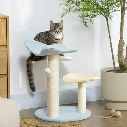 PawHut Indoor Cat Tree, with Sisal Scratching Post, Toy Ball - Blue and Cream