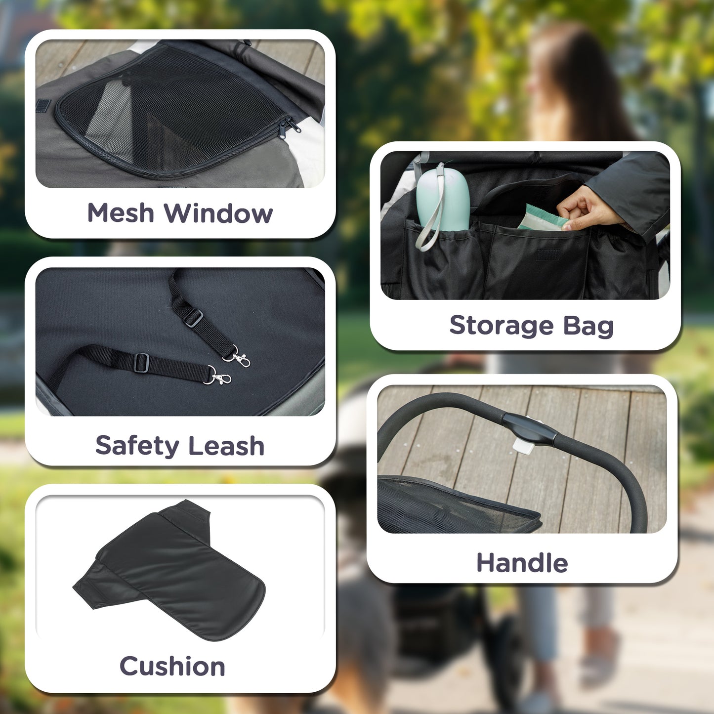 PawHut Foldable Pet Stroller for Large Dogs with 4 Big Wheels, Shock-Absorbing Frame, Safety Leashes, Brakes, Dark Grey