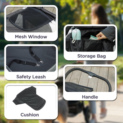 PawHut Foldable Pet Stroller for Large Dogs with 4 Big Wheels, Shock-Absorbing Frame, Safety Leashes, Brakes, Dark Grey