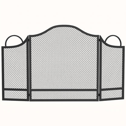 HOMCOM Floral 3-Panel Folding Fireplace Screen for Hearth Protection, Heat-Resistant Metal Fire Spark Guard, Black
