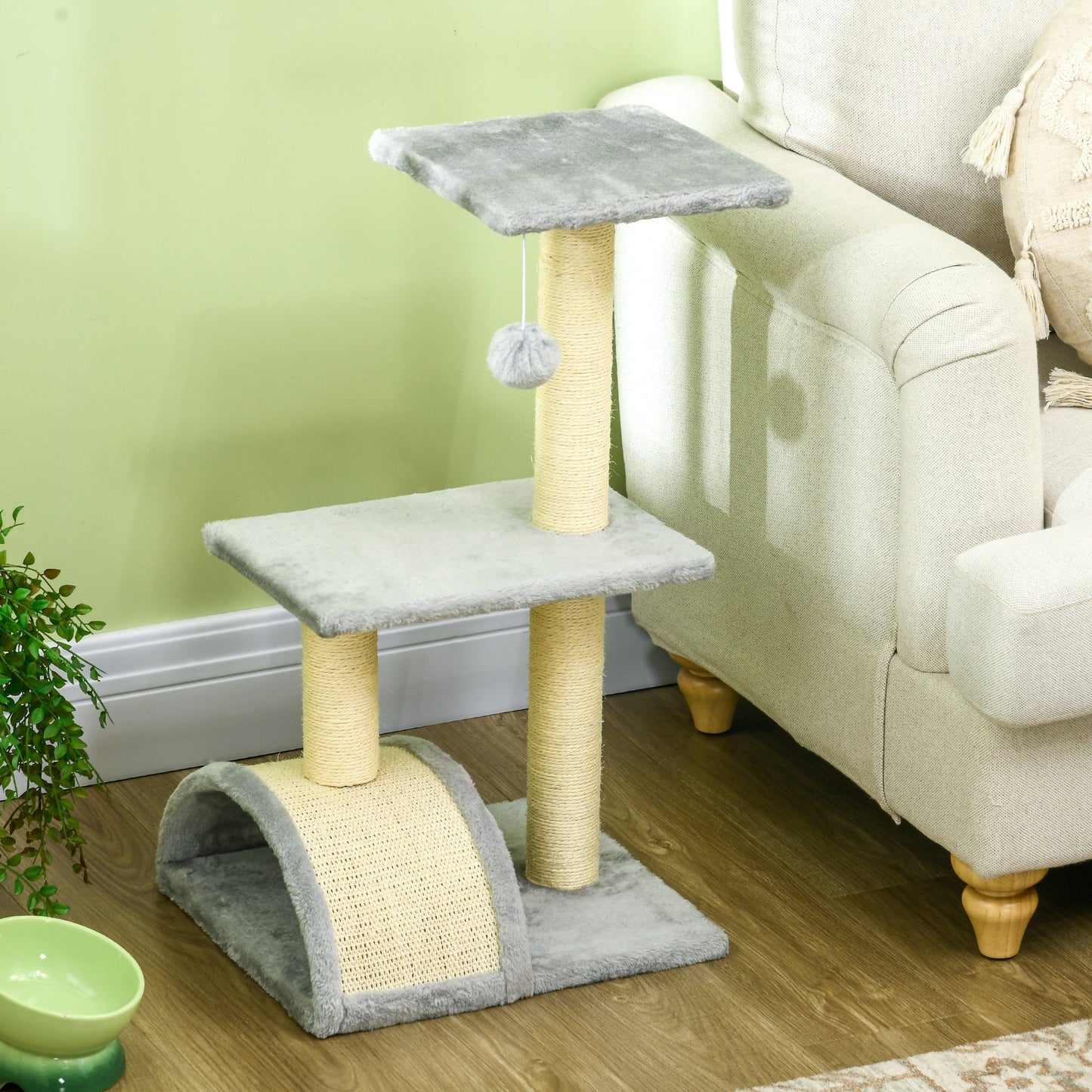 PawHut 72cm Cat Tree with Scratching Post, Pad for Indoor Cats - Light Grey