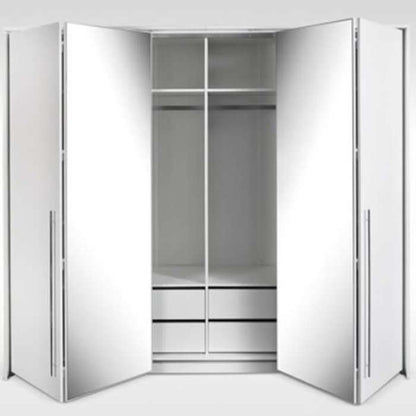 White Mirrored Folding Sliding Door Wardrobe 255cm – DUNHAM