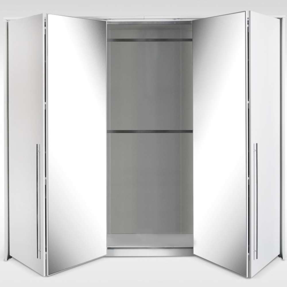 White Mirrored Folding Sliding Door Wardrobe 209cm – DUNHAM