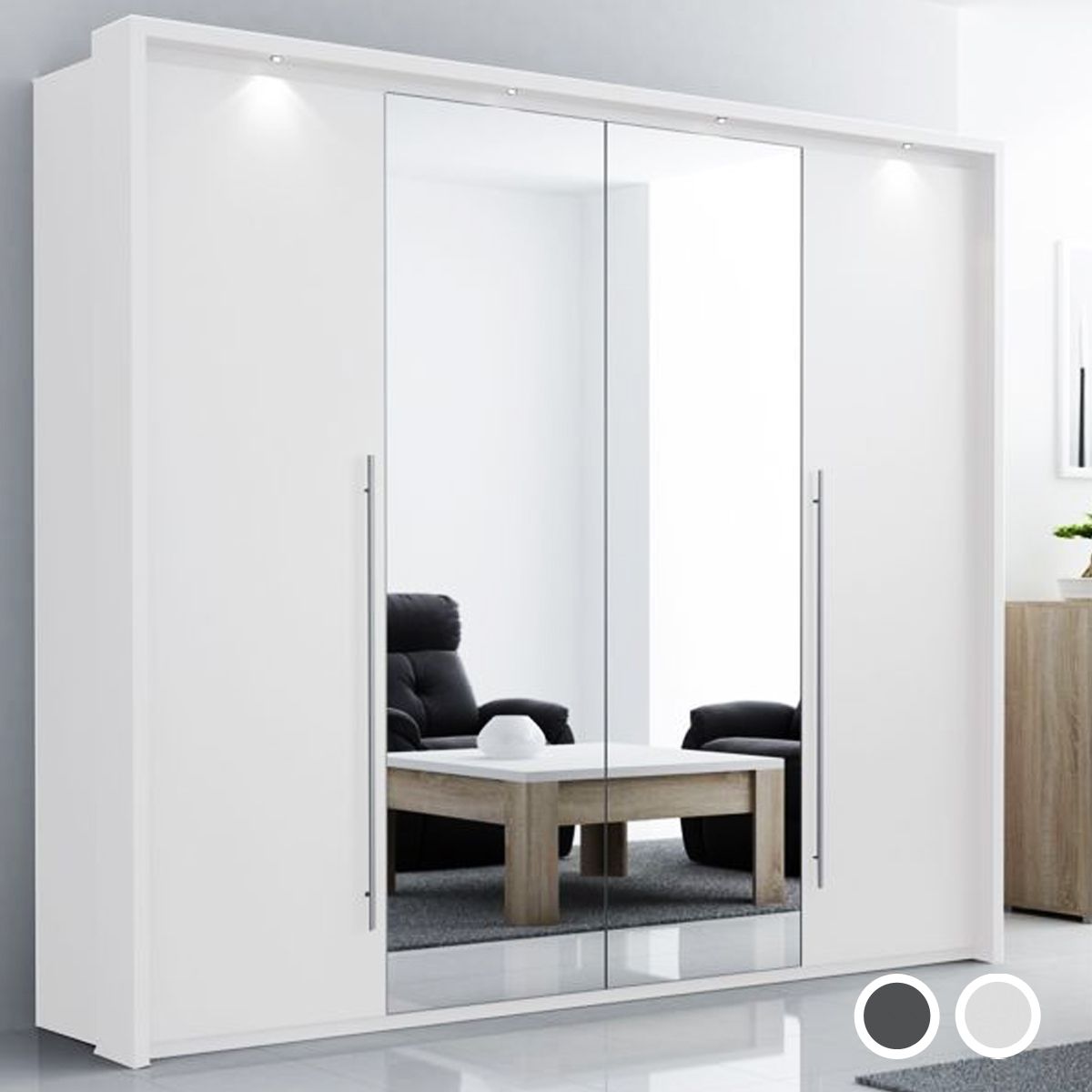 Kirklees Swinging Doors Wardrobe with Mirror - 256cm Grey