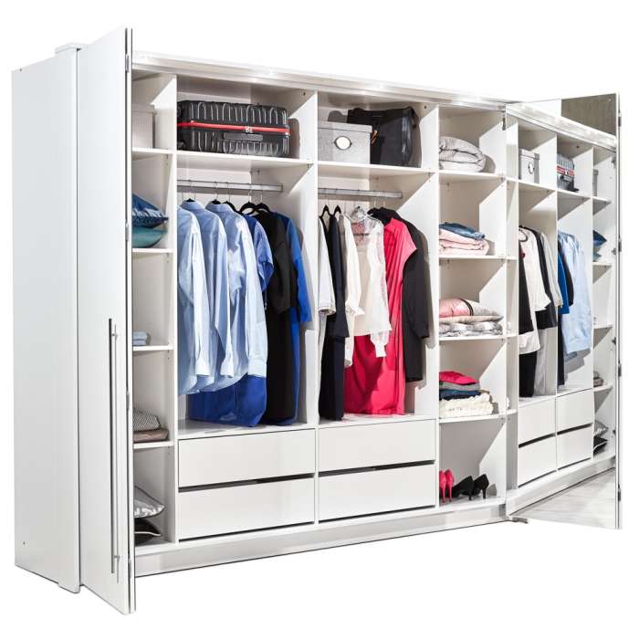 White Mirrored Folding Sliding Door Wardrobe 255cm – DUNHAM