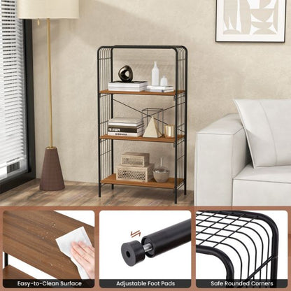 4-Tier Bookshelf Open-Back Storage Shelf with Metal Frame