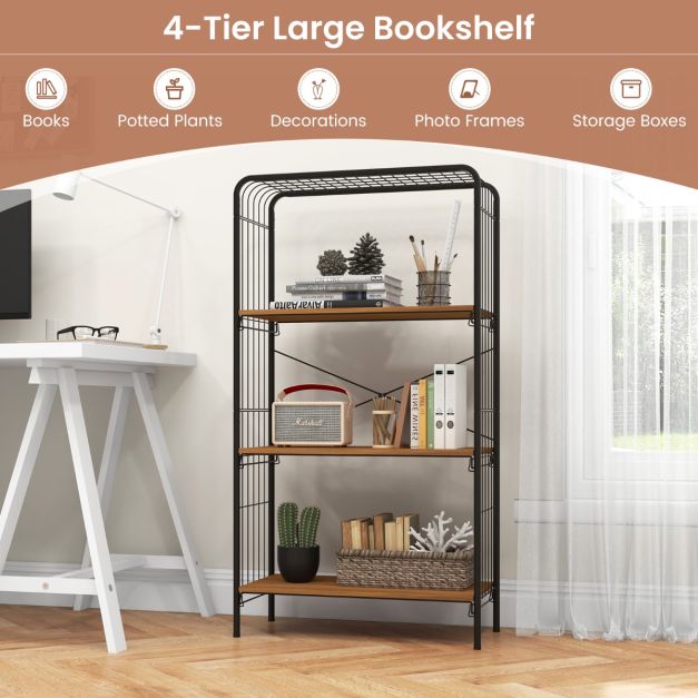 4-Tier Bookshelf Open-Back Storage Shelf with Metal Frame