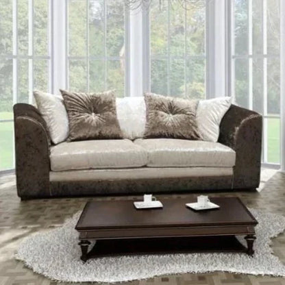 Serene Dual-Toned Crushed Velvet 3+2 Sofa Set-Brown and Mink