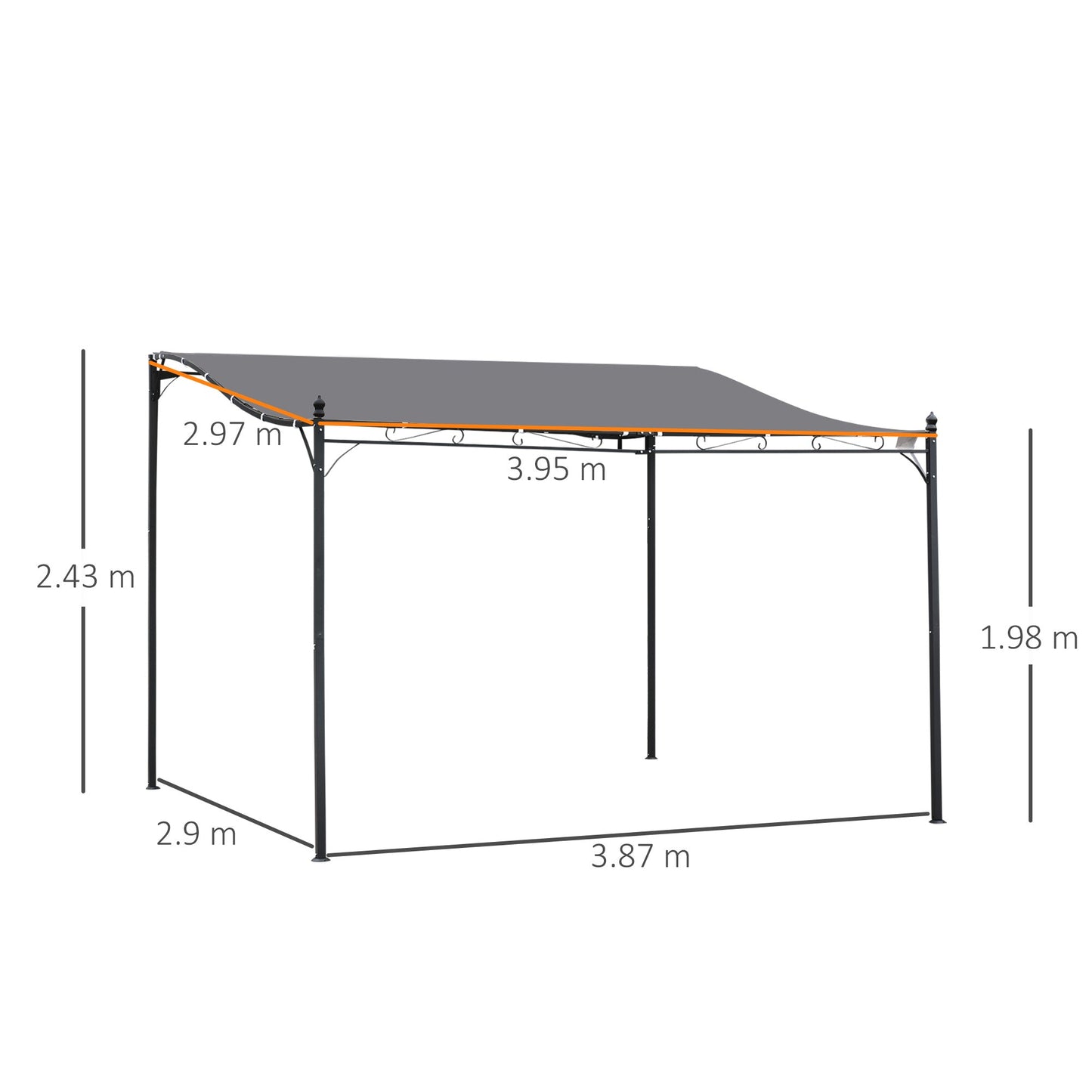 مظلة خارجية معدنية مقاس 4 × 3 أمتار من Outsunny، مظلة حديقة، مأوى للحديقة، باب الشرفة - رمادي