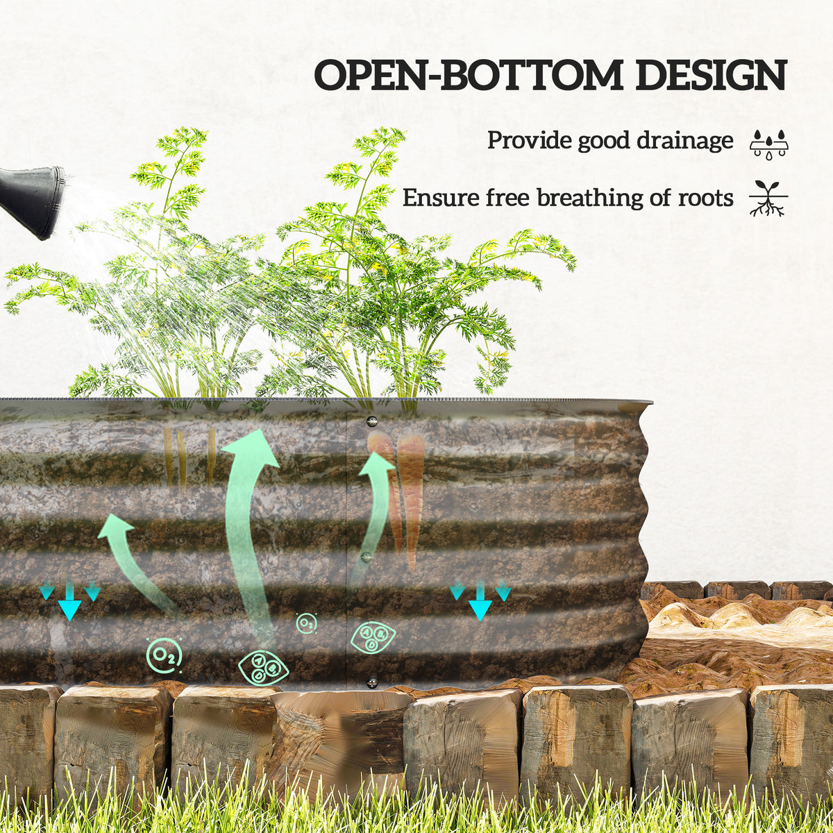 Outsunny Galvanised Raised Garden Bed, Metal Planter Box with Safety Edging, for Flowers, Herbs, Succulents, Dark Grey