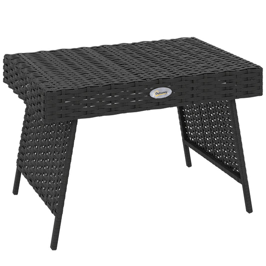 Składany stolik kawowy Outsunny do ogrodu, rattanowy stolik kawowy ze stalową ramą, oszczędzający miejsce mebel ogrodowy typu bistro na patio lub balkon, 60 x 41 x 41 cm, czarny