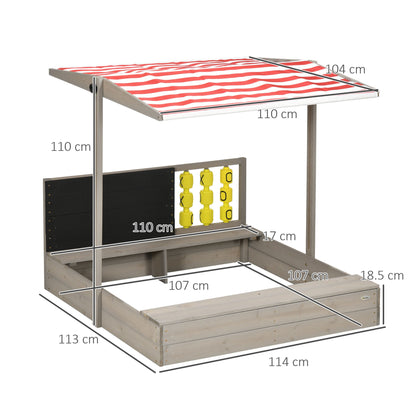 Outsunny Kids Wooden Sandpit, Sandbox with Canopy & Seats, for Gardens - Grey