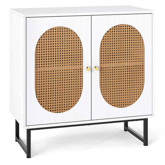 Buffet Cabinet Rattan Storage Cabinet Boho Sideboard-White