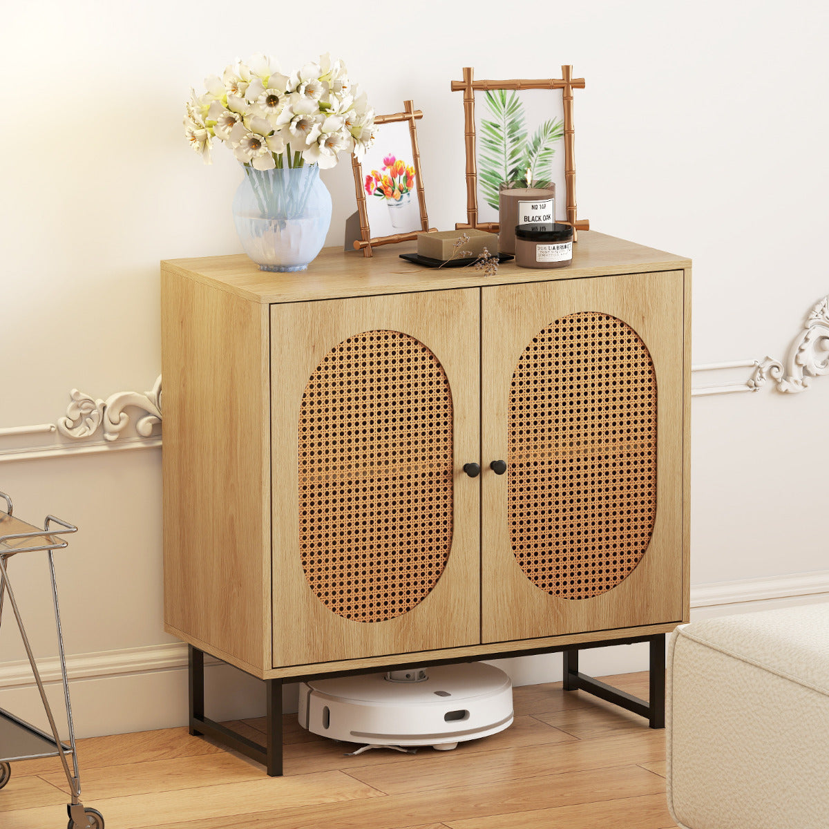 Buffet Cabinet Rattan Storage Cabinet Boho Sideboard-Natural