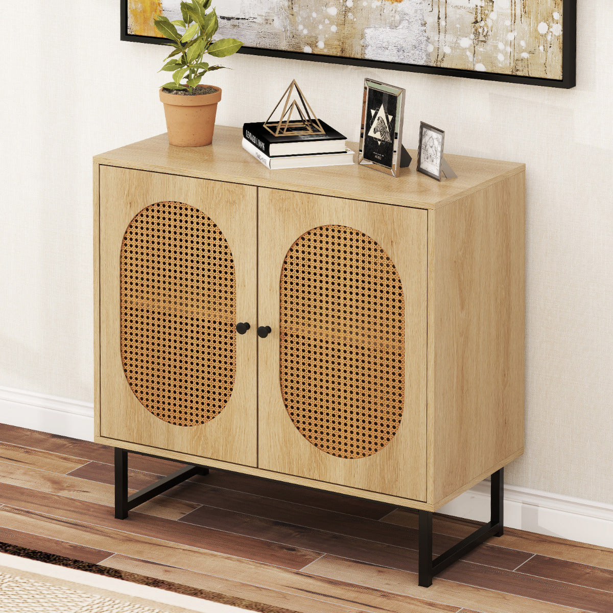 Buffet Cabinet Rattan Storage Cabinet Boho Sideboard-Natural