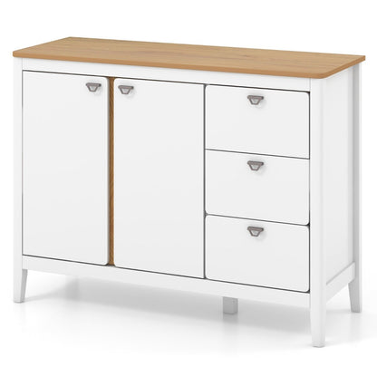 Buffet Cabinet with 2 Door and 3 Pull-out Drawers for Living Room-White