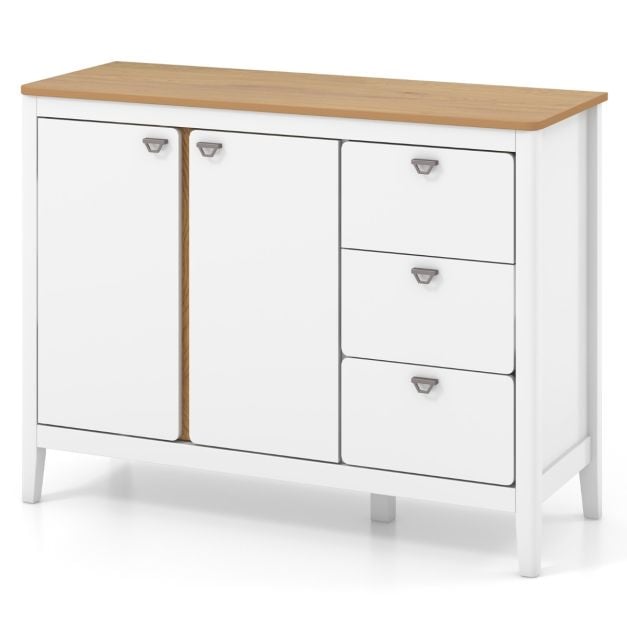 Wooden Kitchen Buffet Cabinet with 2 Door and 3 Pull-out Drawers-White