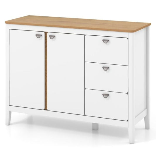 Wooden Kitchen Buffet Cabinet with 2 Door and 3 Pull-out Drawers-White