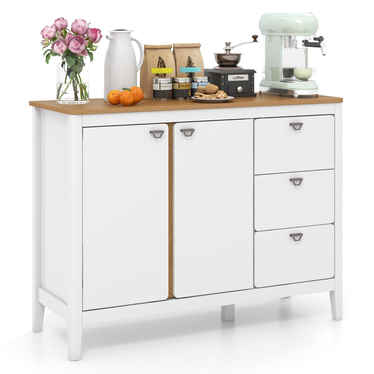 Buffet Cabinet with 2 Door and 3 Pull-out Drawers for Living Room-White