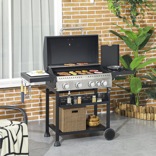 Outsunny Pięciopalnikowy grill gazowy ze stali z termometrem - czarny