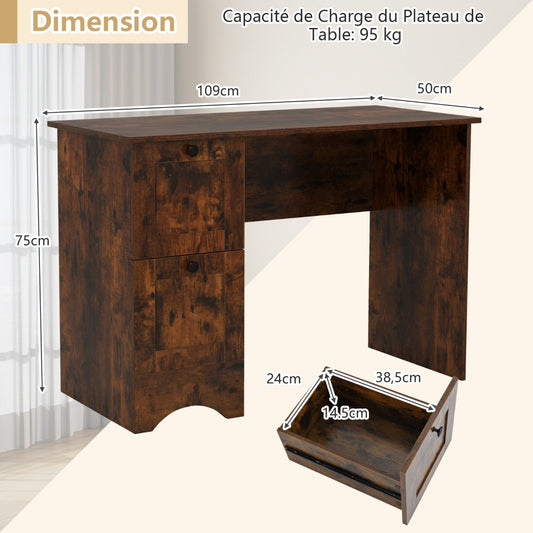 Home Office Writing Desk with 2 Drawers-Rustic Brown
