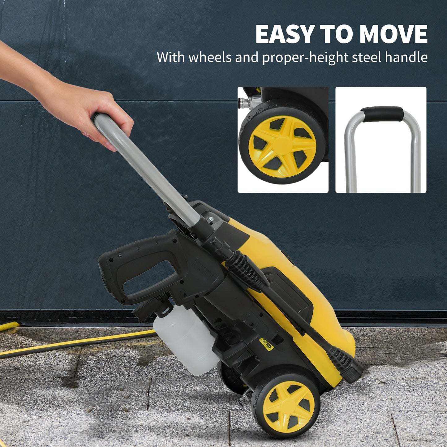 Outsunny 1800W High√Ç Pressure√Ç Washer, 150 Bar Pressure, 420 L/h Flow, Portable Power Washer Jet Wash Cleaner with Adjustable Nozzle, 6M Hose, Steel Handle for Home Patio Car Driveway, Yellow
