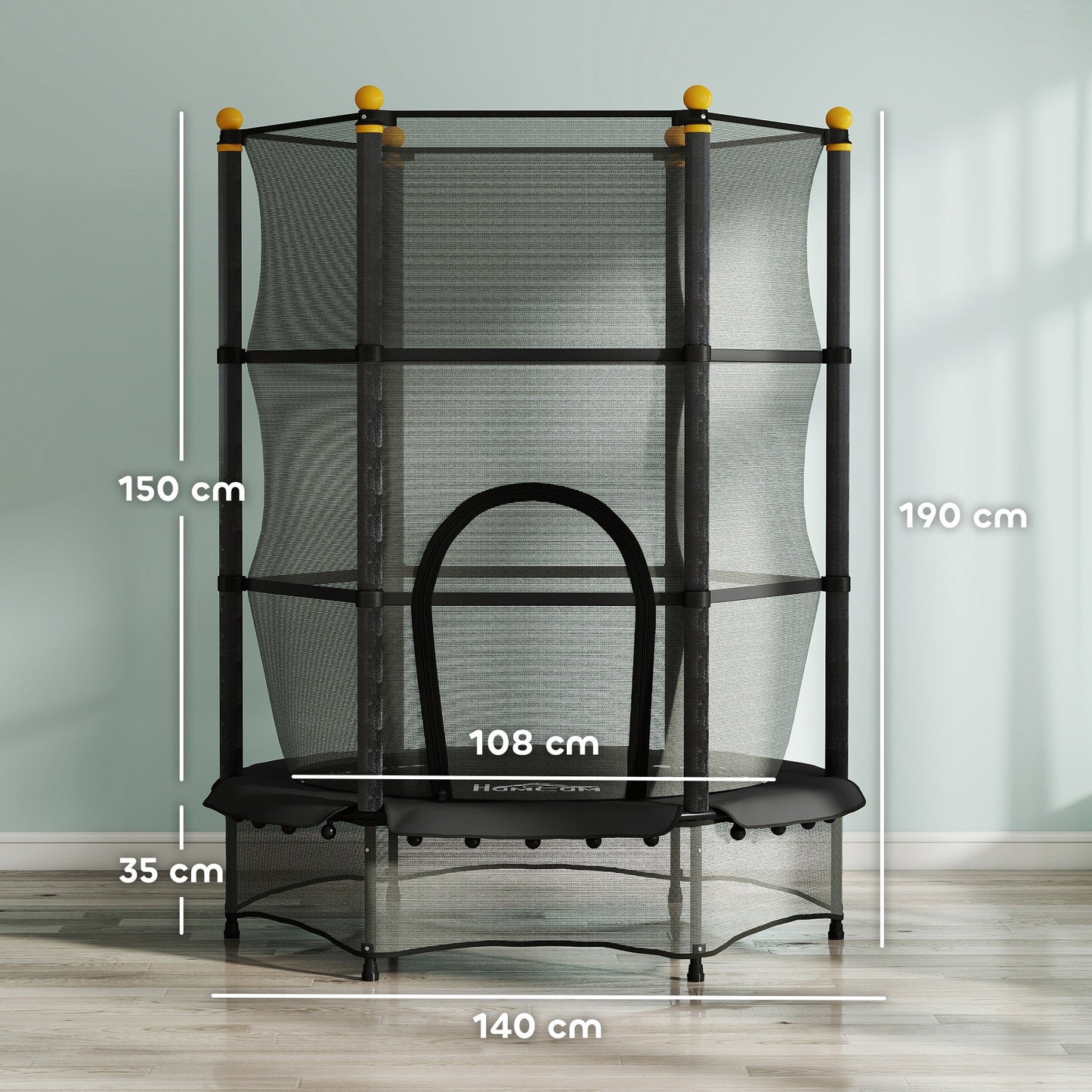 HOMCOM 4.6FT/55" Kids Trampoline with Safety Enclosure, Outdoor Indoor Use, for Ages 3-10 Years, Black