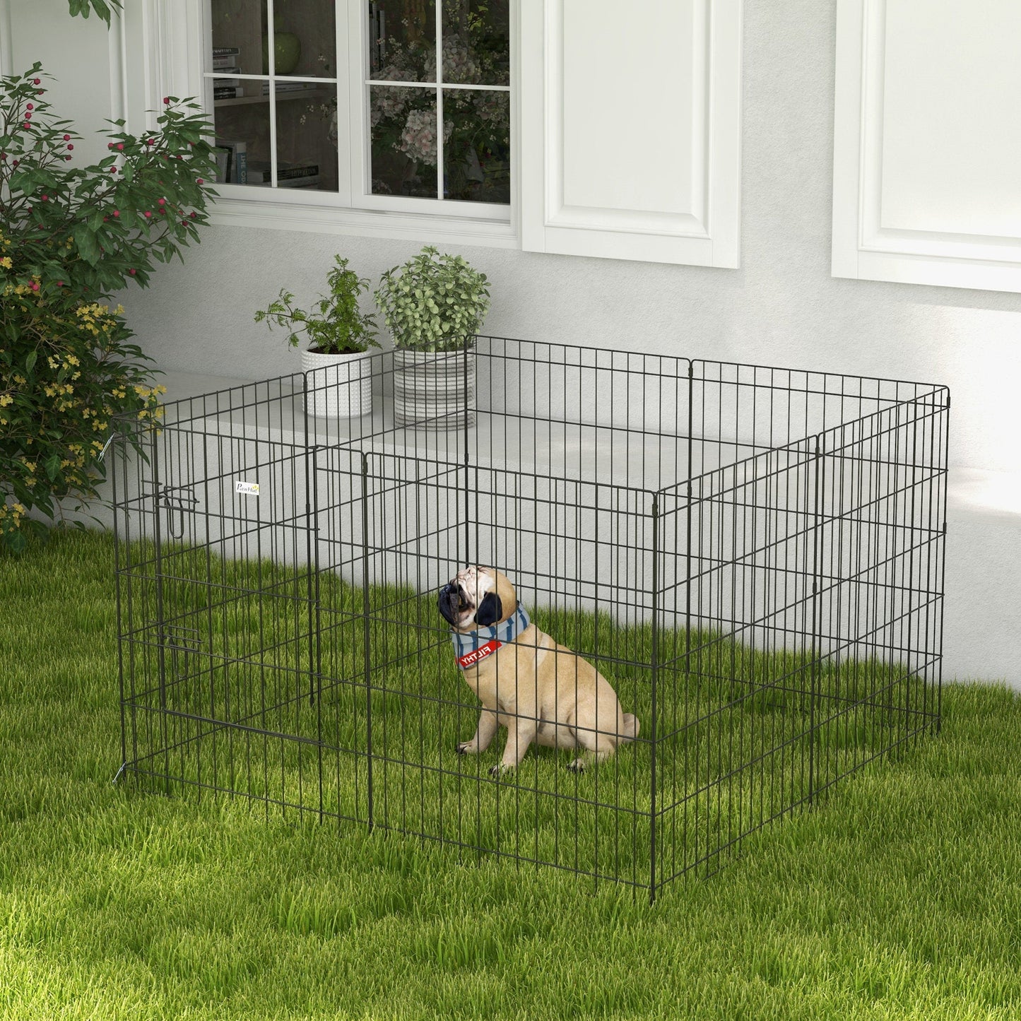 PawHut 8 Panel DIY Dog Pen with Door for Dogs, Small Animals, Indoor/Outdoor Use, 61cm High