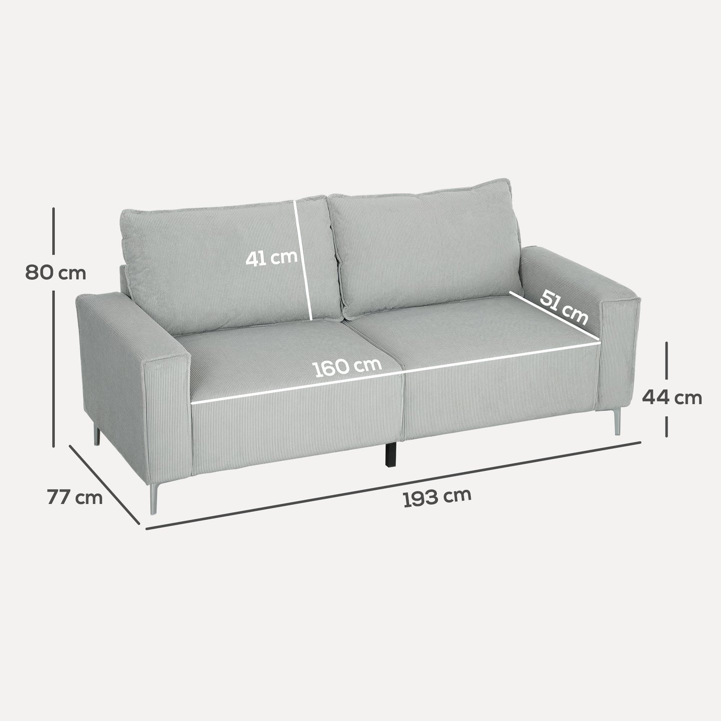 HOMCOM Three-Seater Corduroy - Light Grey