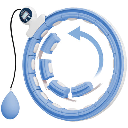 SPORTNOW Smart Weighted Hula Hoop, Massage Hula Ring w/ 16 Detachable Knots, 360 Auto-Rotating Ball, Digital Counter Light Blue