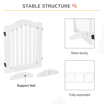 PawHut Dog Gate Wooden Foldable Small Sized Pet Gate Stepover Panel with Support Feet Freestanding Safety Barrier for the House Doorway Stairs White