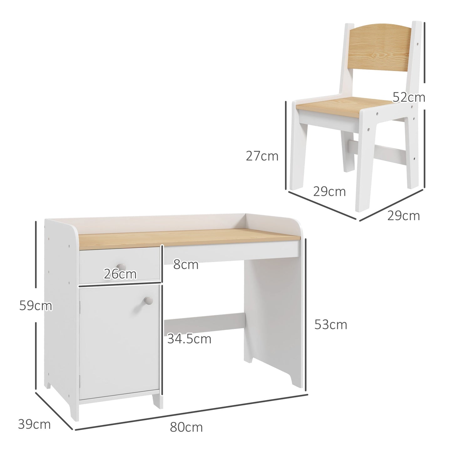 ZONEKIZ Kids Desk and Chair Set for 3-6 Year Old with Storage Drawer, Study Table and Chair for Children, White