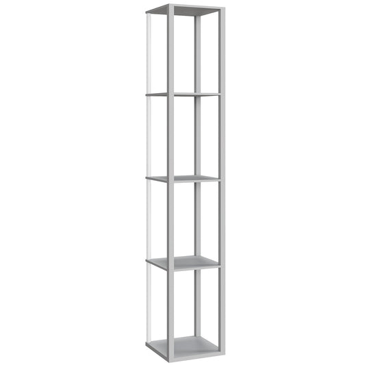 HOMCOM RGB LED Floor Lamp with Shelves, Modern Dimmable Standing Lamp with Remote Control, Adjustable Brightness & Speed for Living Room, Bedroom, Office, Grey