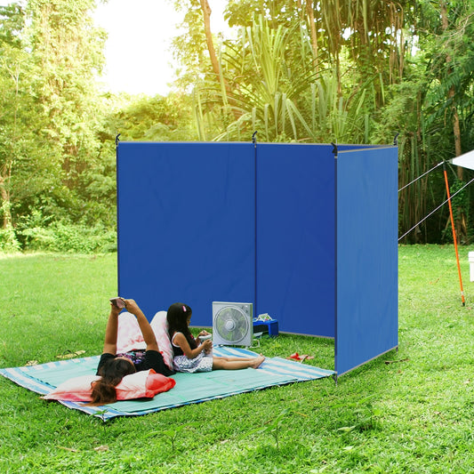 Outsunny Camping Windbreak, składana przenośna osłona przeciwwiatrowa z torbą transportową i stalowymi słupkami, osłona przeciwsłoneczna na plażę, ściana prywatności, 450 cm x 150 cm