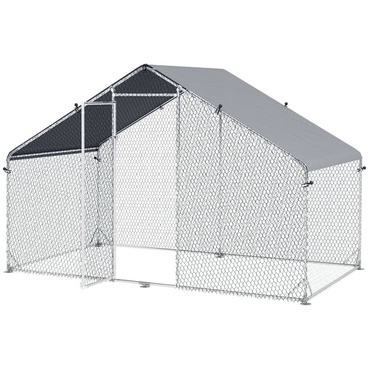 PawHut Galvanised Walk In Chicken Coop Hen House w/ Water-Resist Cover, 3 x 1.7 x 1.9m