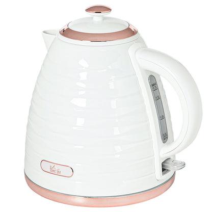 HOMCOM Electric Kettle, 1.7L, Fast Boil, 3kW Water Kettle with Removable Washable Anti-scale Filter, Auto Shut-off, 360¡ Swivel, BPA Free, Cream White Water Ripple Texture