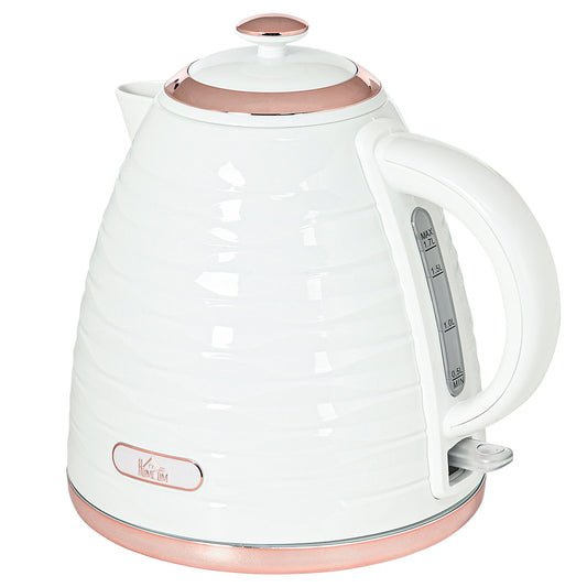 HOMCOM Electric Kettle, 1.7L, Fast Boil, 3kW Water Kettle with Removable Washable Anti-scale Filter, Auto Shut-off, 360¡ Swivel, BPA Free, Cream White Water Ripple Texture