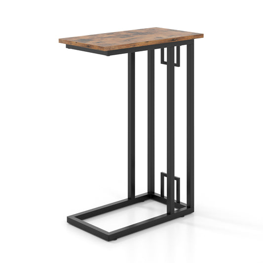 C-Shaped Side Table Compact Sofa Side Table for Small Space-Rustic Brown