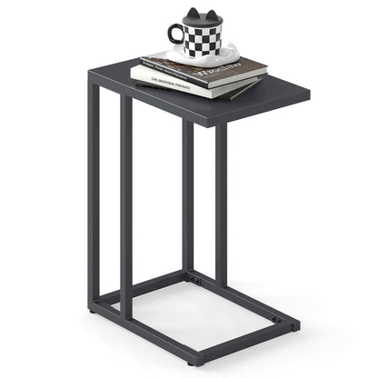 Modern Industrial Metal End Table with Adjustable Foot Pads-Grey