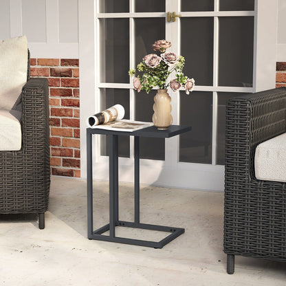 Modern Industrial Metal End Table with Adjustable Foot Pads-Grey
