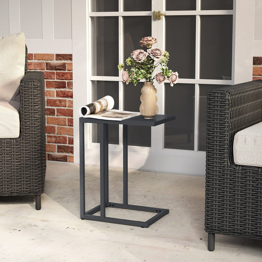 Modern Industrial Metal End Table with Adjustable Foot Pads-Grey