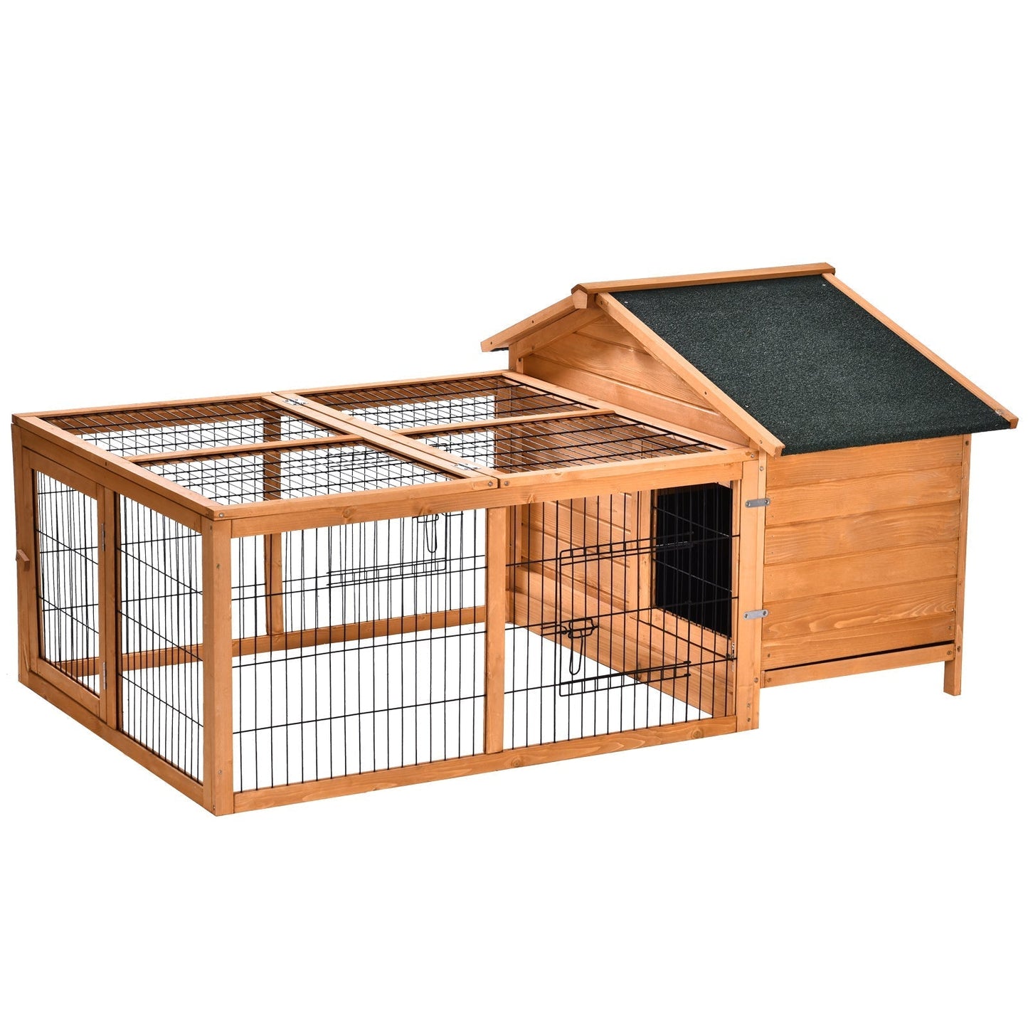 PawHut Wooden Rabbit Hutch Detachable Rabbit Cage Pet House with Openable Run & Roof Slide-out Tray