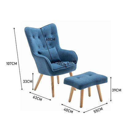 107cm Minimalist Velvet Wingback Lounge Armchair with Footstool