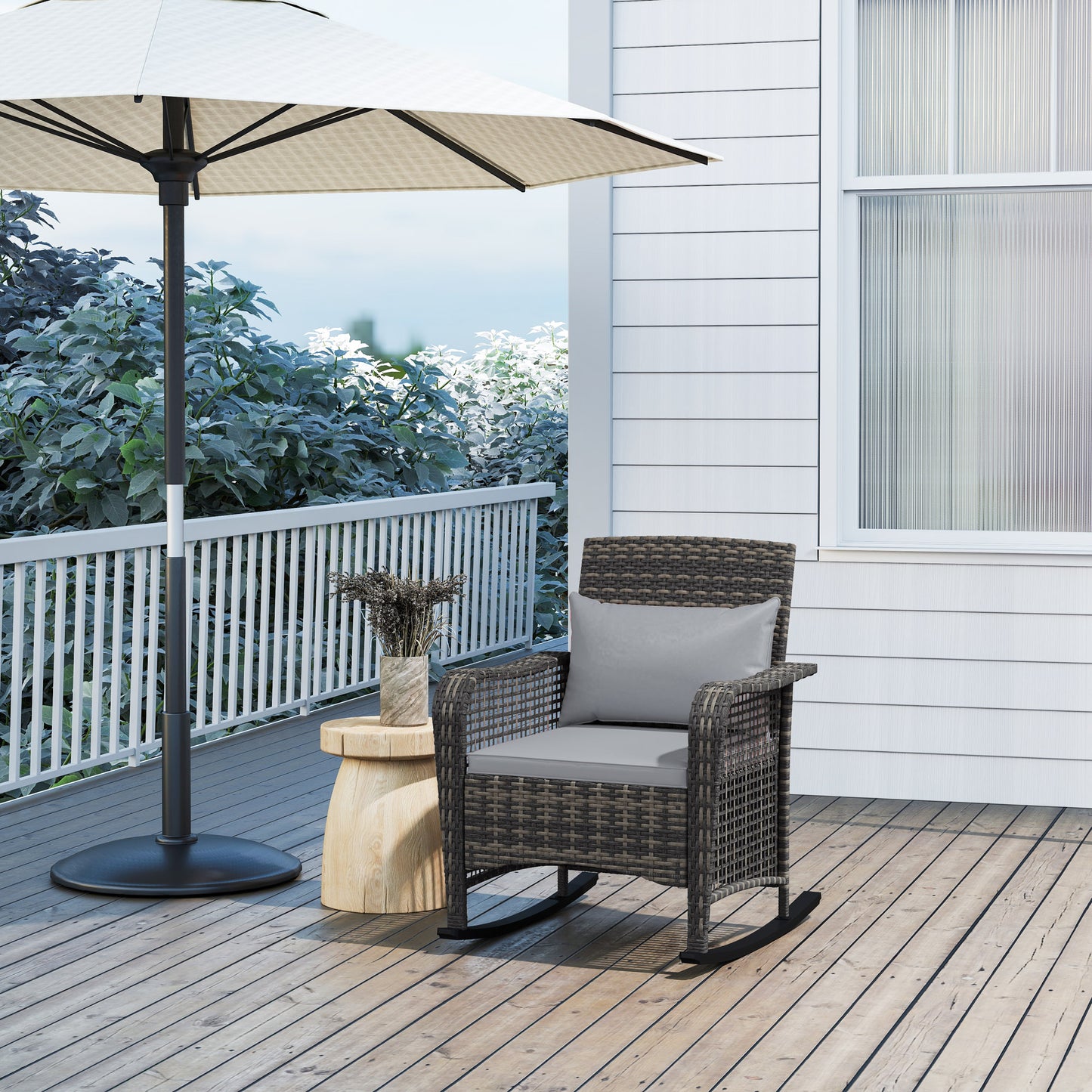 Fotel bujany Outsunny Rattan - jasnoszary